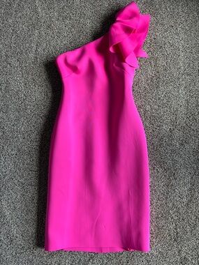 Eliza J Hot Pink One-Shoulder Ruffle Sheath Dress